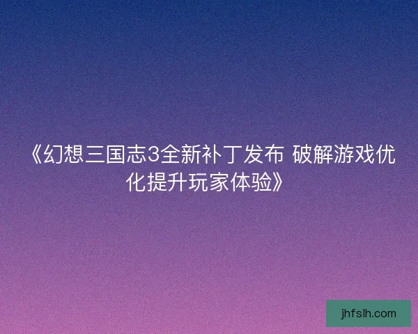 《幻想三国志3全新补丁发布 破解游戏优化提升玩家体验》